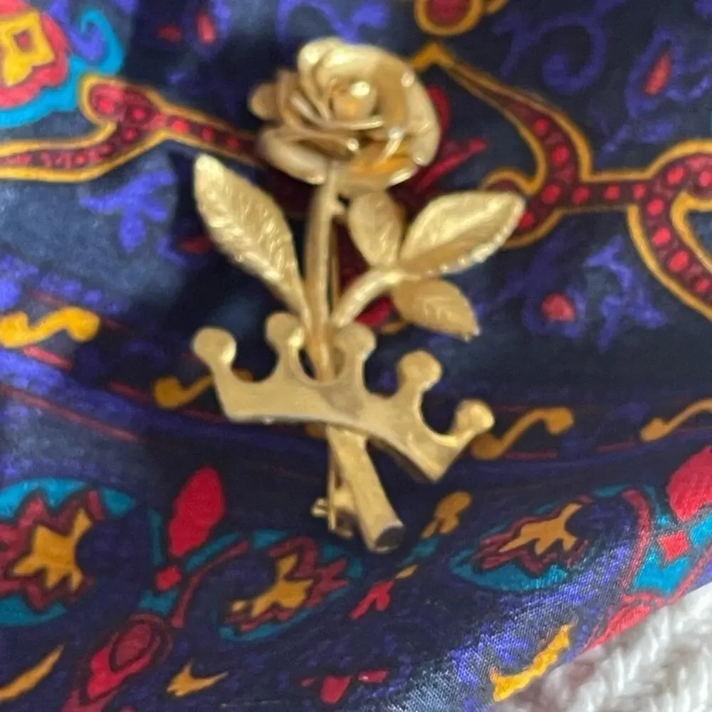 Gold Rose and Crown Brooch